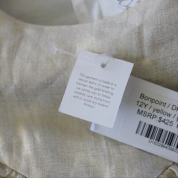 NWT Bonpoint Linen Gold Sleeveless Ruffle Dress Lined Girls Size 12 - Picture 7 of 8